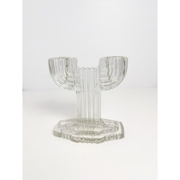Vintage Anchor Hocking glass Queen Mary double candlestick - cactus design - Picture 1 of 7